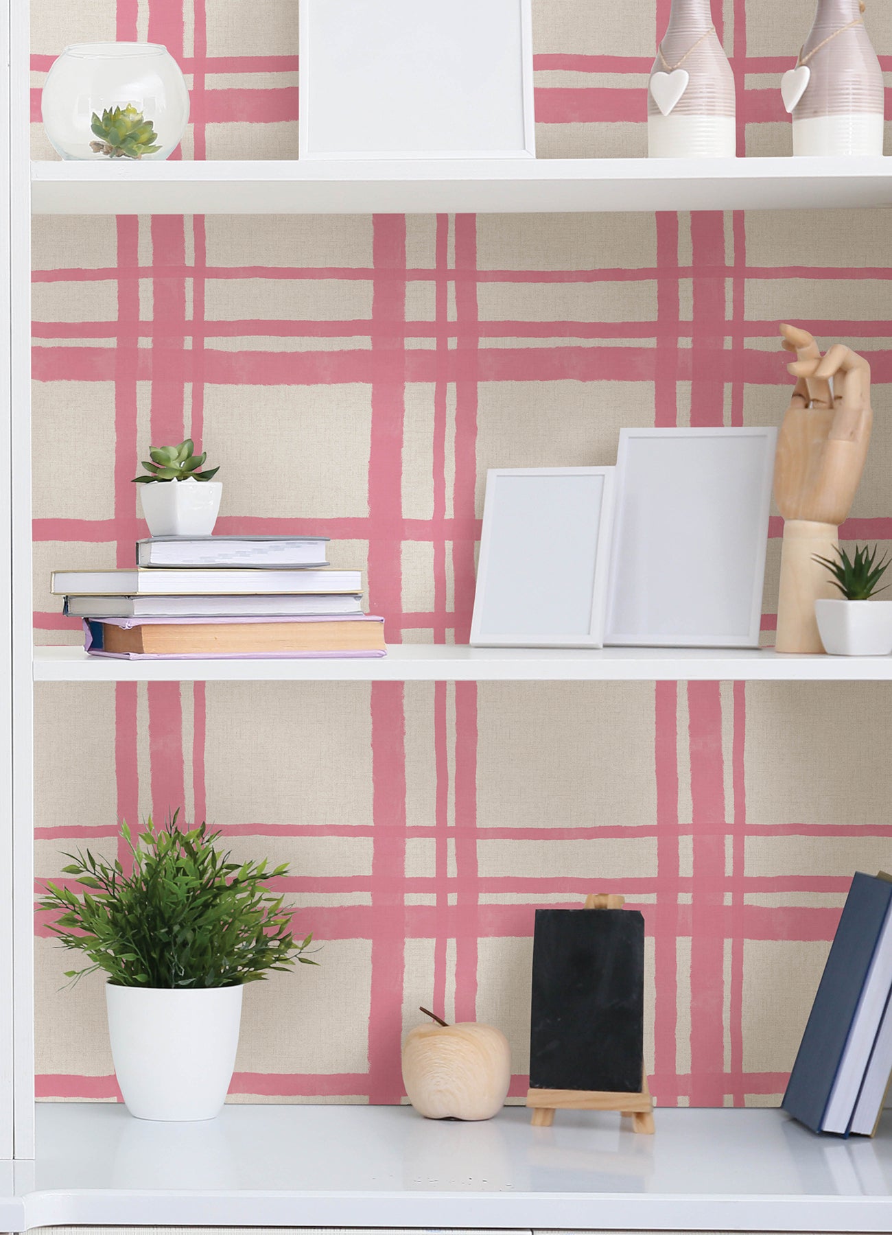 Packed Party Plaid Peel and Stick Wallpaper in a room setting
