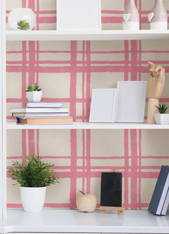Packed Party Plaid Peel and Stick Wallpaper in a room setting