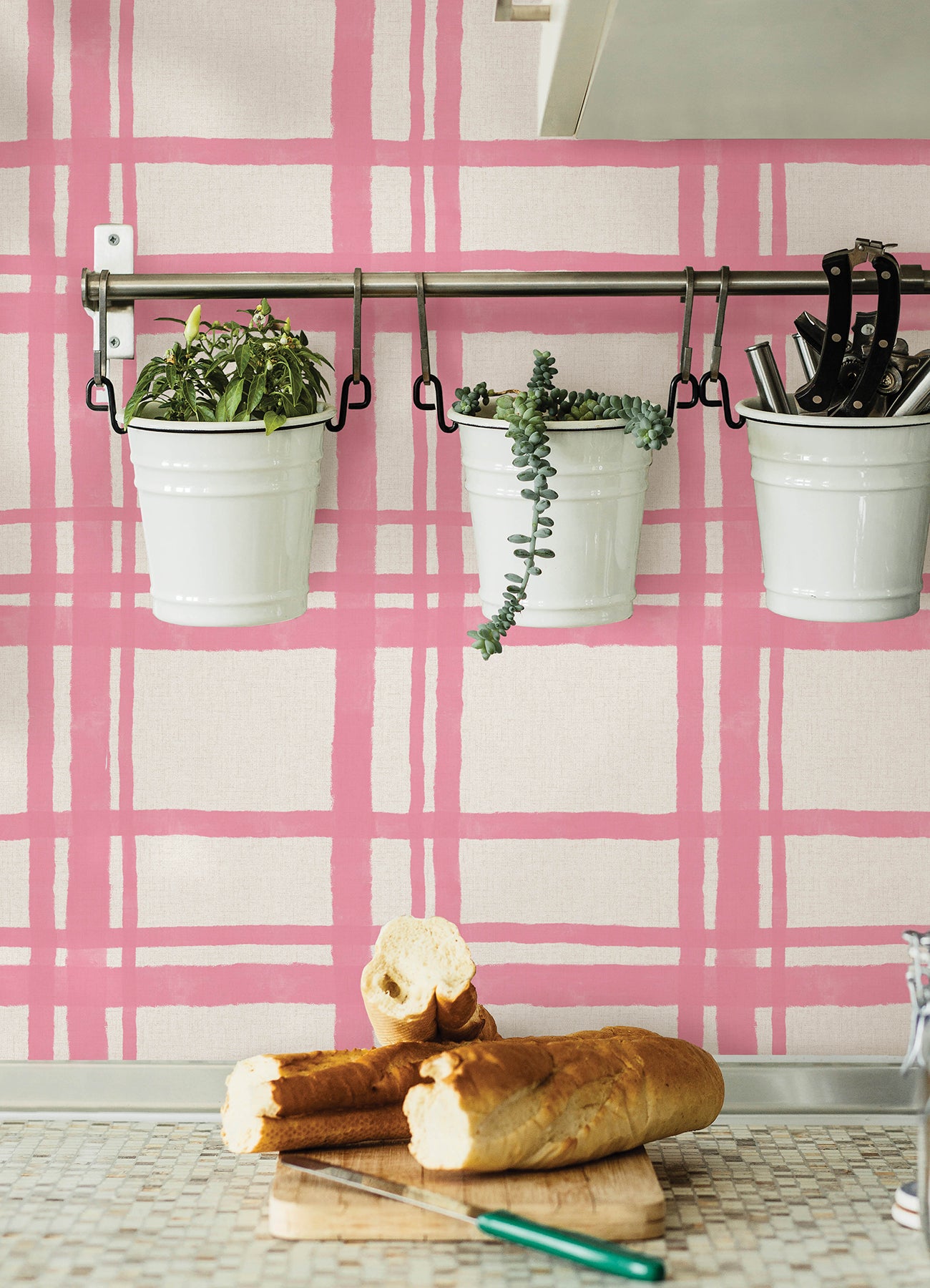 Packed Party Plaid Peel and Stick Wallpaper in a room setting