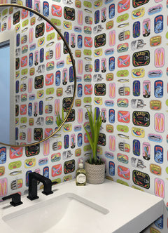 Sardine Tins P&S Wallpaper in a room setting