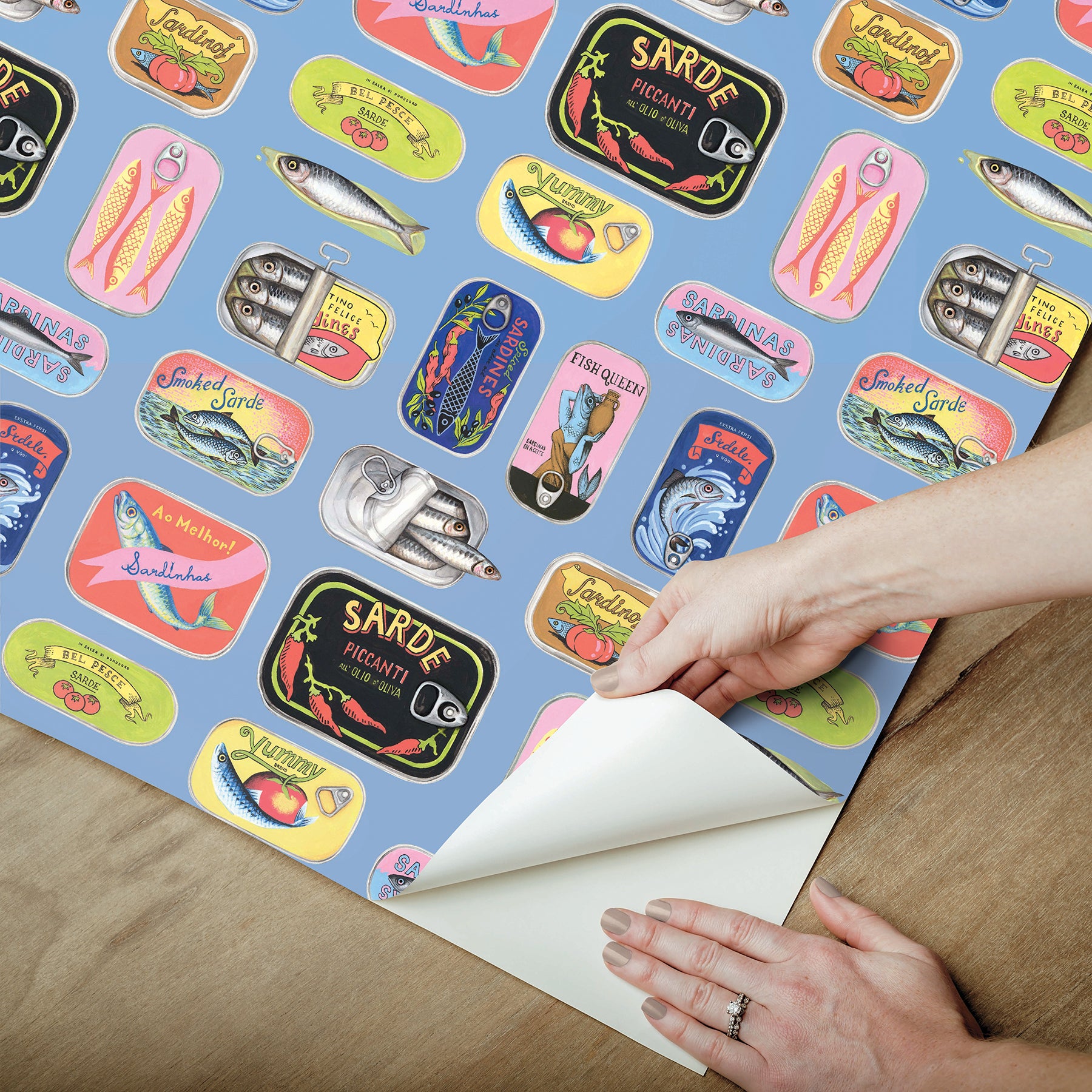 Rachel Antonoff Sardine Tins Peel and Stick Wallpaper - how to peel