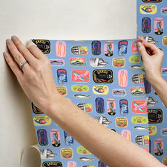 Rachel Antonoff Sardine Tins Peel and Stick Wallpaper - how to stick