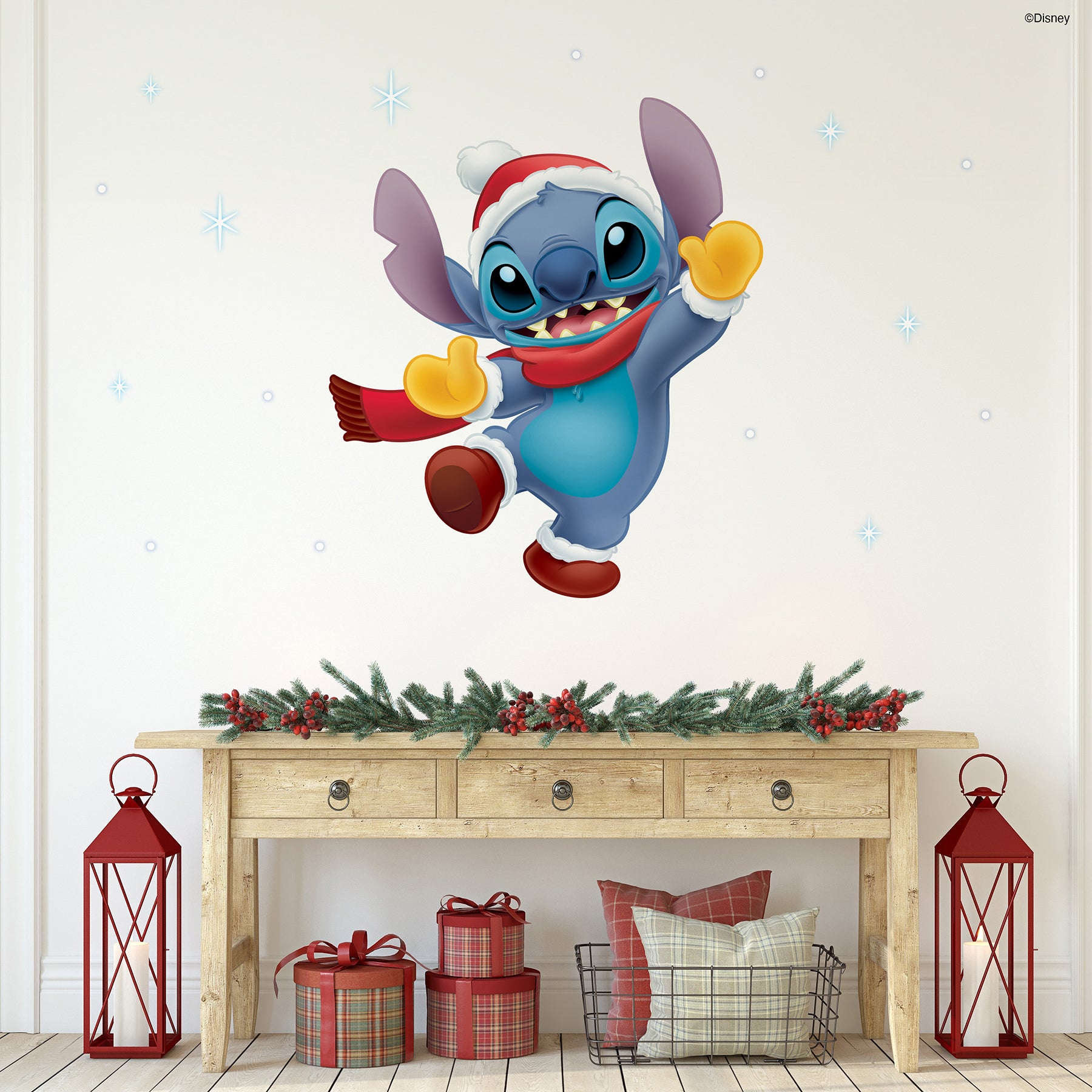 Disney Santa Stitch Wall Decals in a room setting