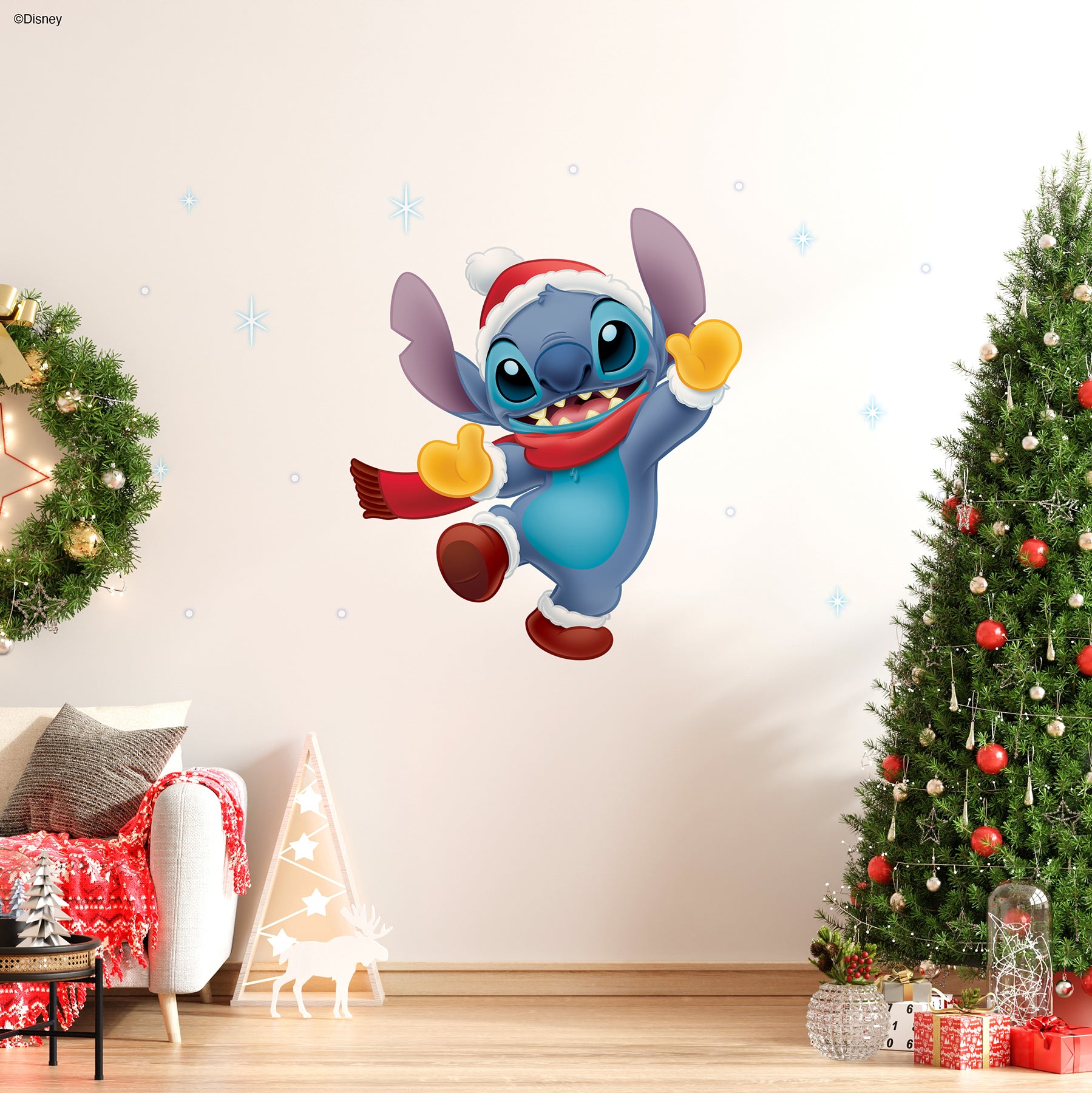 Disney Santa Stitch Wall Decals in a room setting