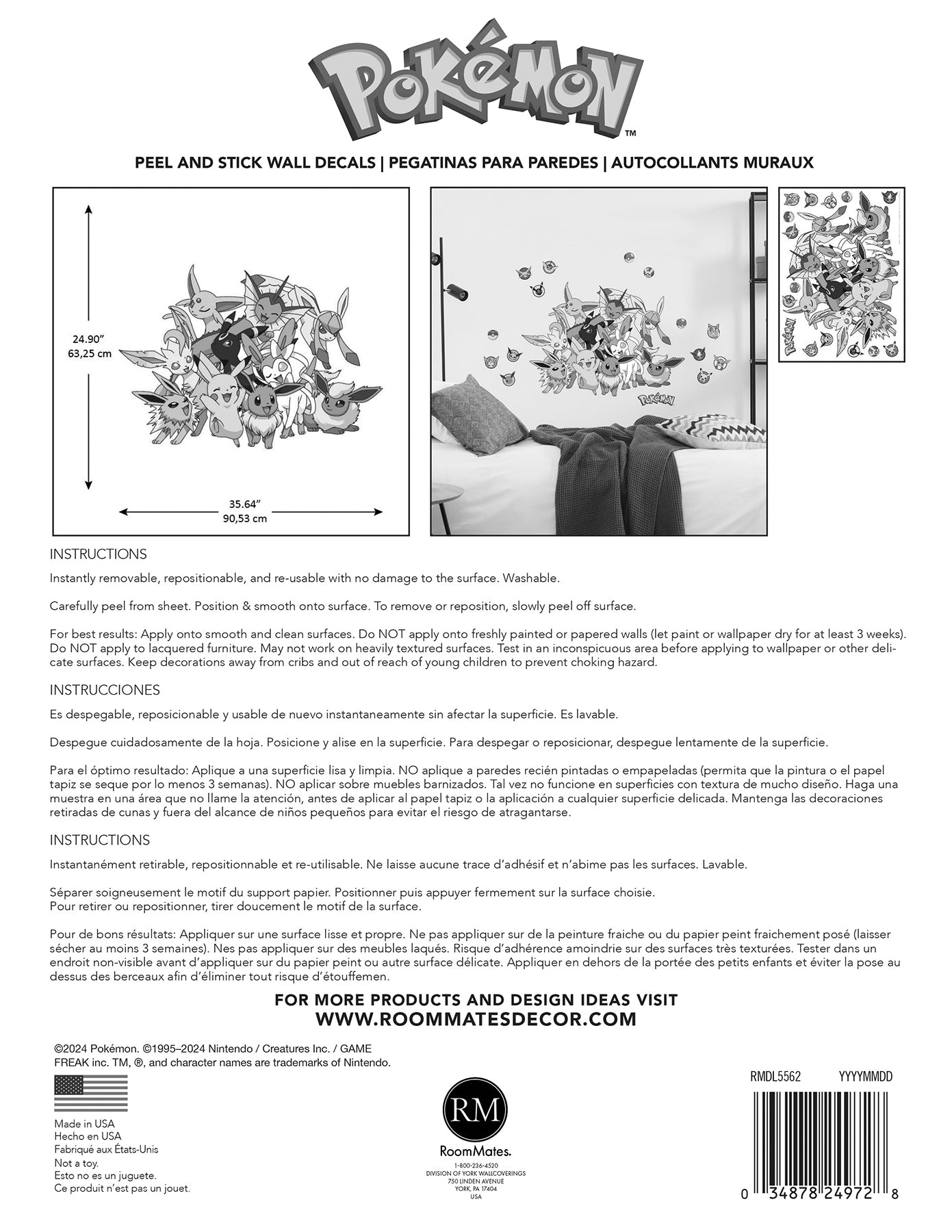 Pokémon Eevee Evolutions Wall Decals - packaging