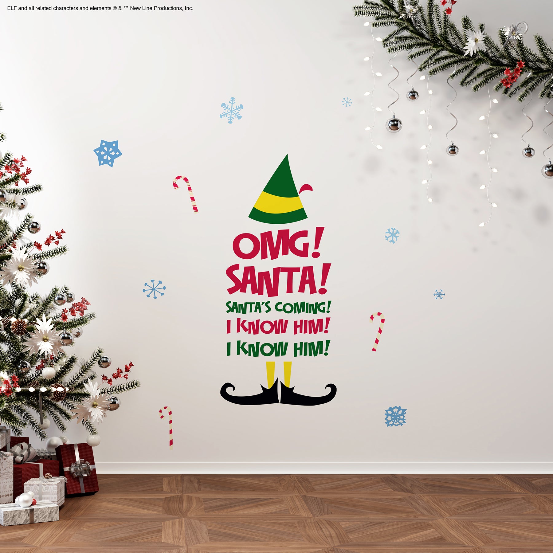 Buddy The Elf Santa I Know Him Wall Decals in a room setting