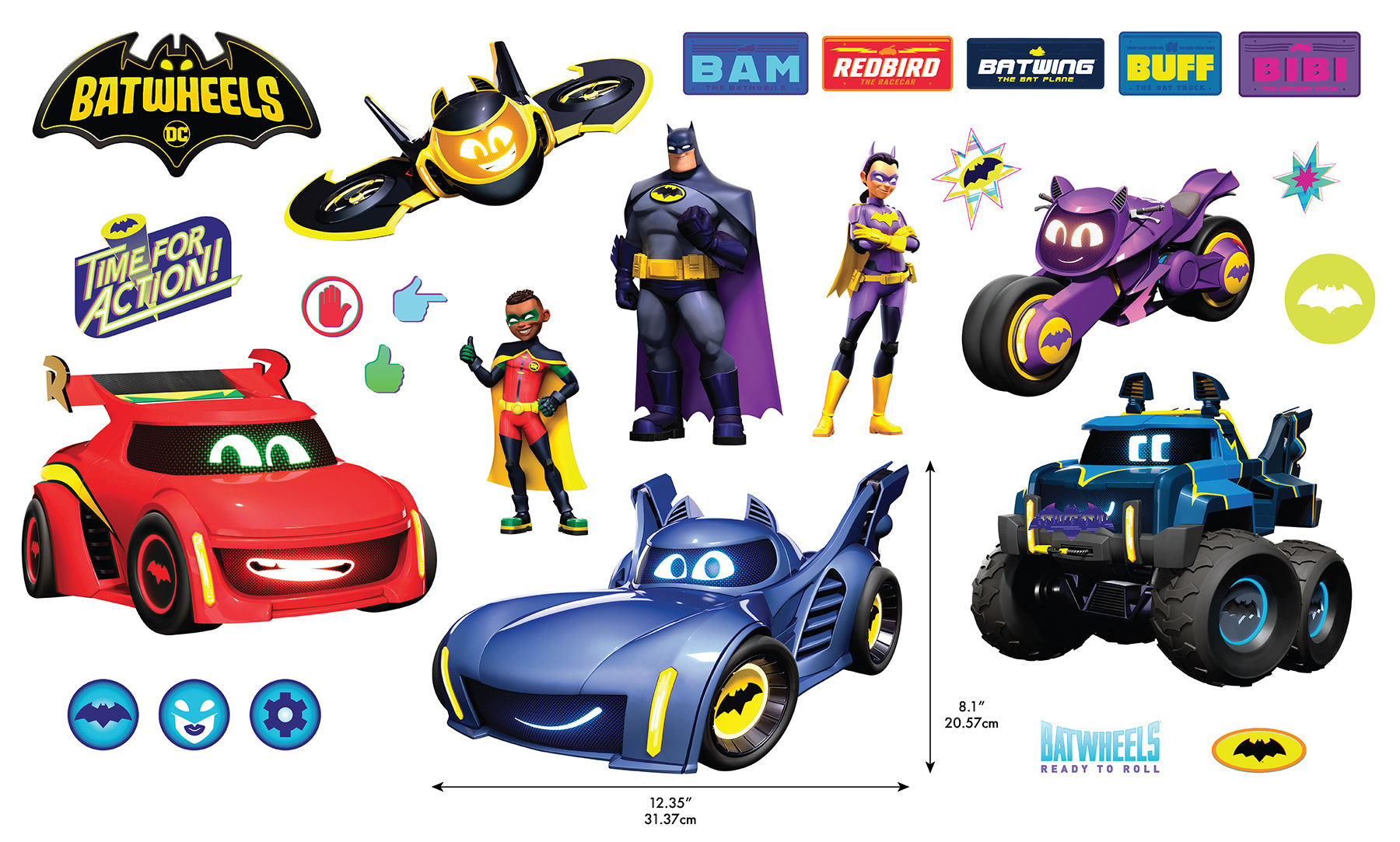 Batwheels Characters Wall Decals - dimensions