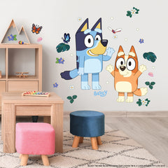 Bluey & Bingo Character Blue Wall Decals in a room setting
