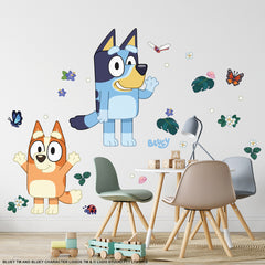 Bluey & Bingo Character Blue Wall Decals in a room setting