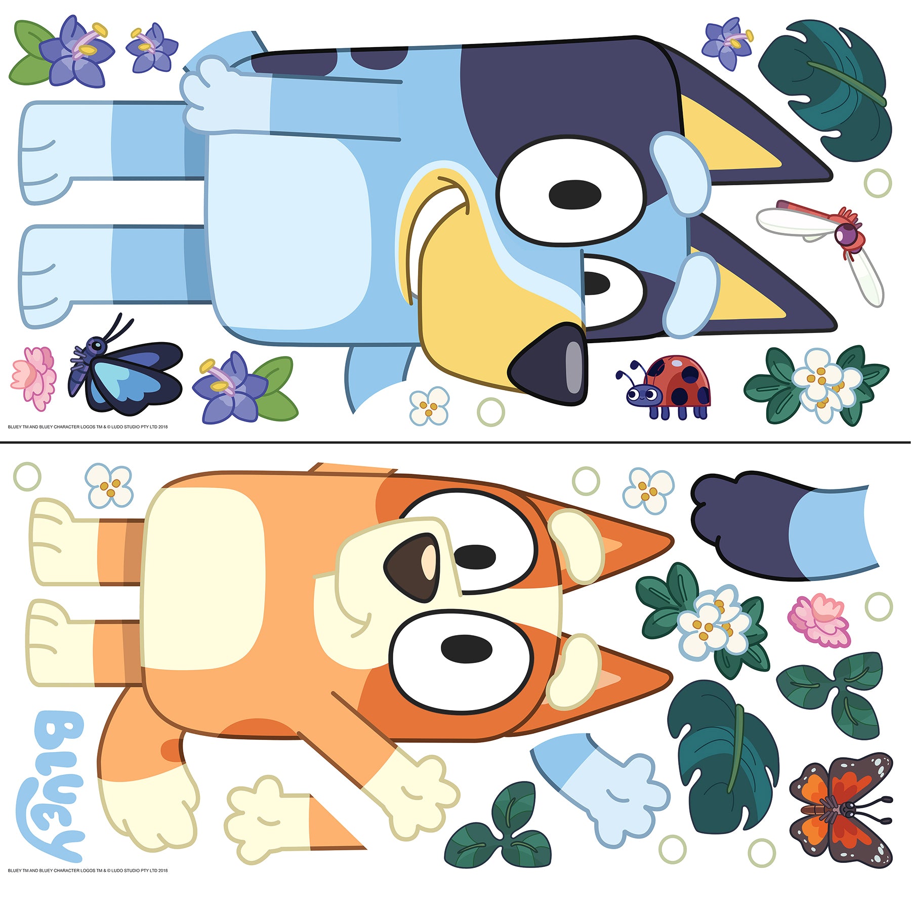 Bluey & Bingo Character Blue Wall Decals - panels