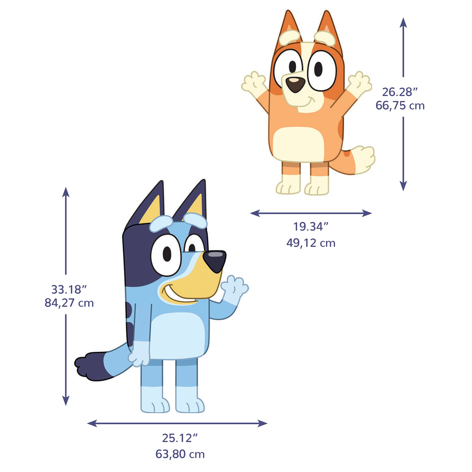 Bluey & Bingo Character Blue Wall Decals - dimensions