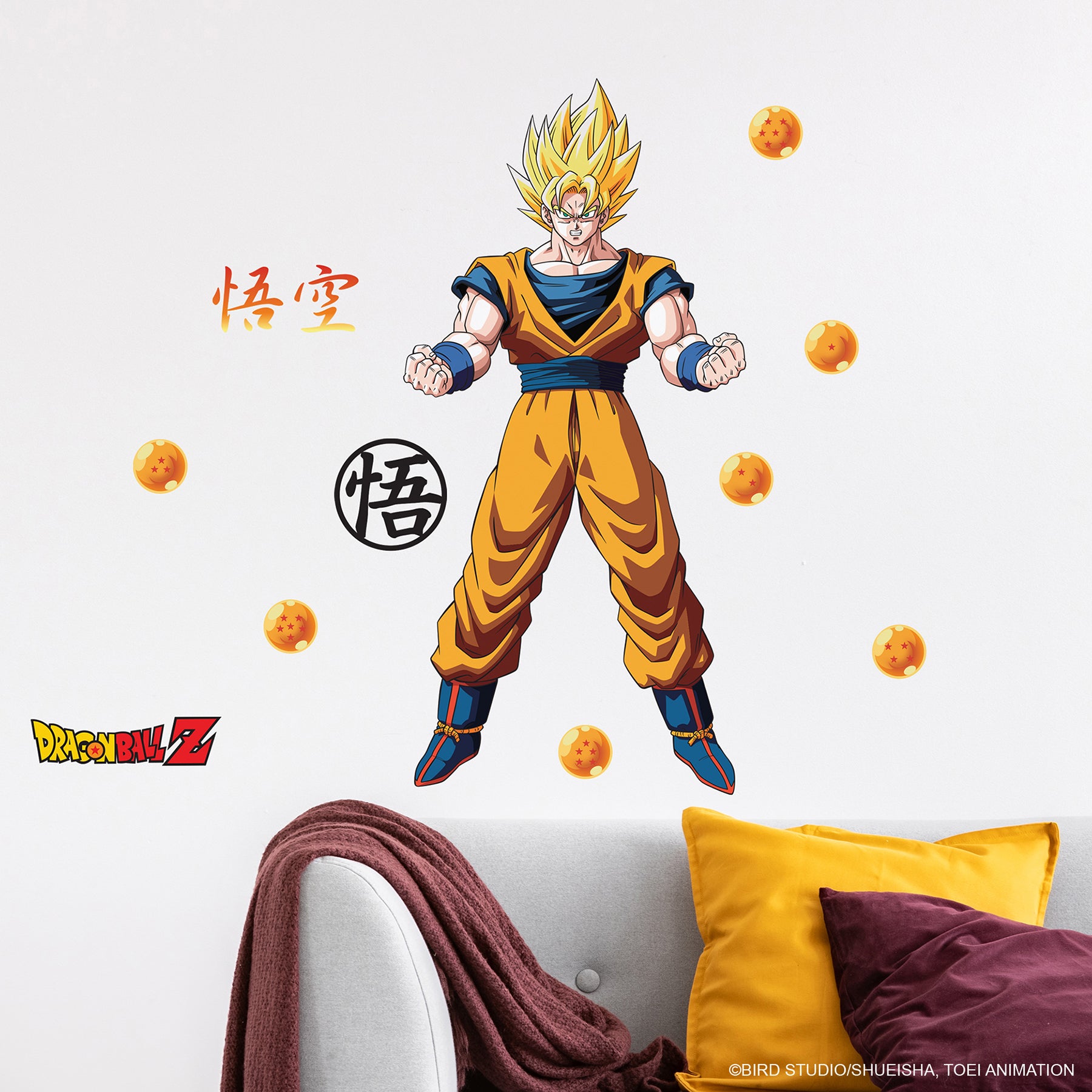 Dragon Ball Z Goku Character Wall Decals in a room setting