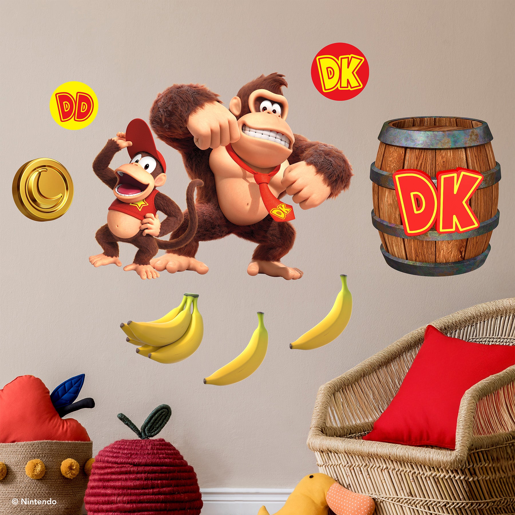 Donkey Kong and Diddy Kong Wall Decals in a room setting