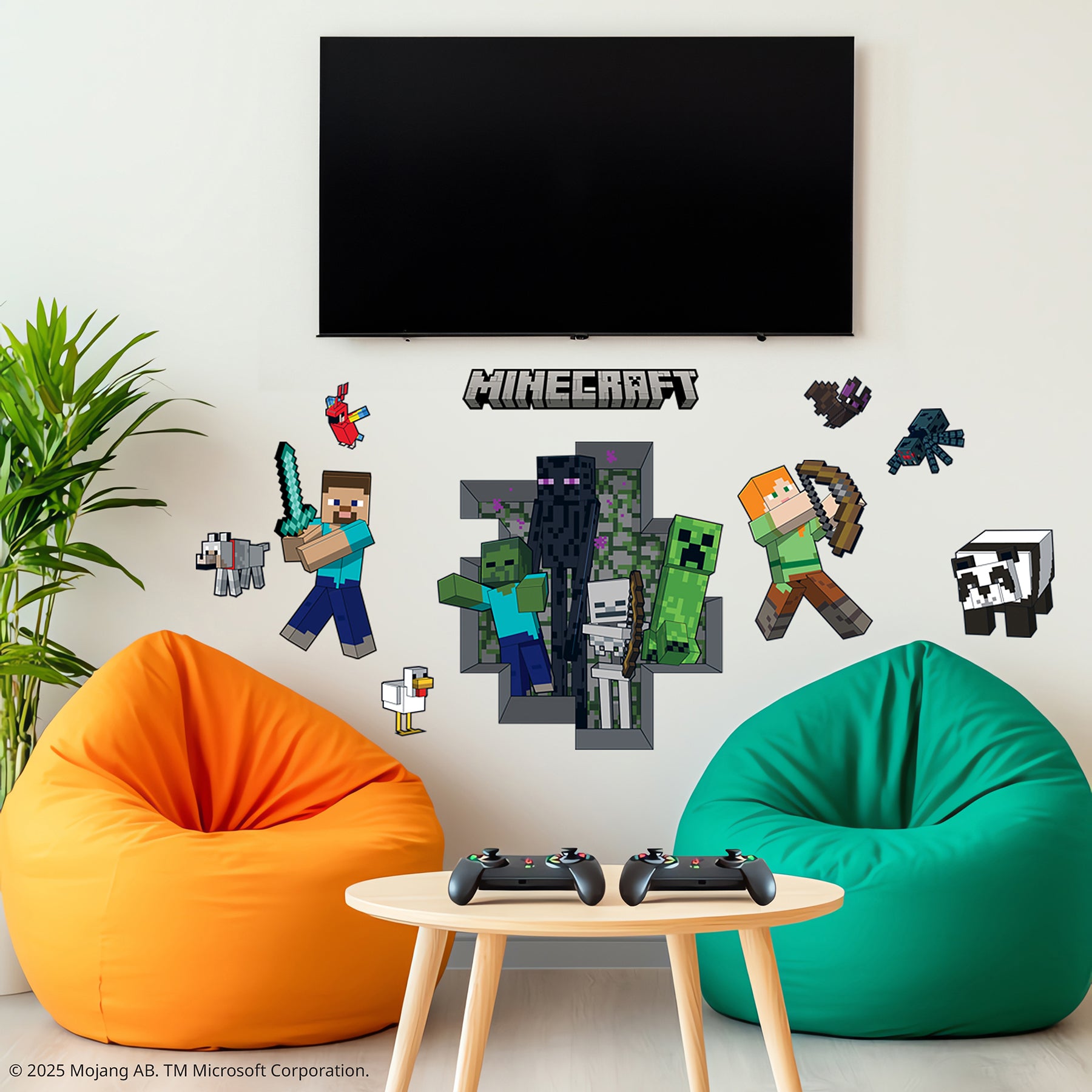 Minecraft Hostile Mobs Wall Decals in a room setting