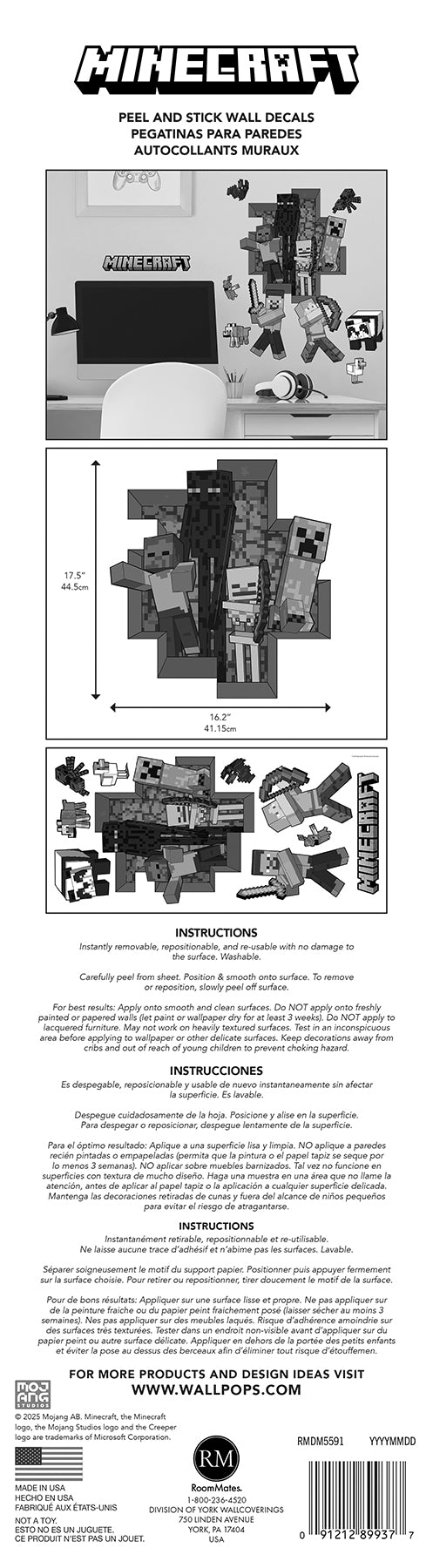 Minecraft Hostile Mobs Wall Decals - packaging