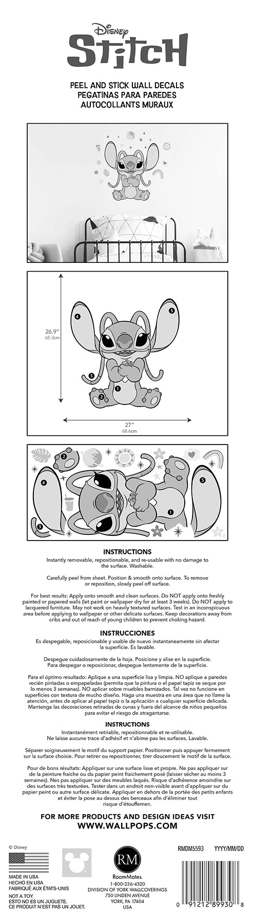 Disney Stitch Angel Peel and Stick Wall Decals Wall Decals - packaging