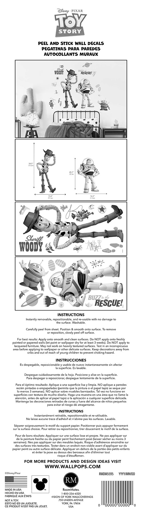Disney Buzz Lightyear and Woody Wall Decals - packaging
