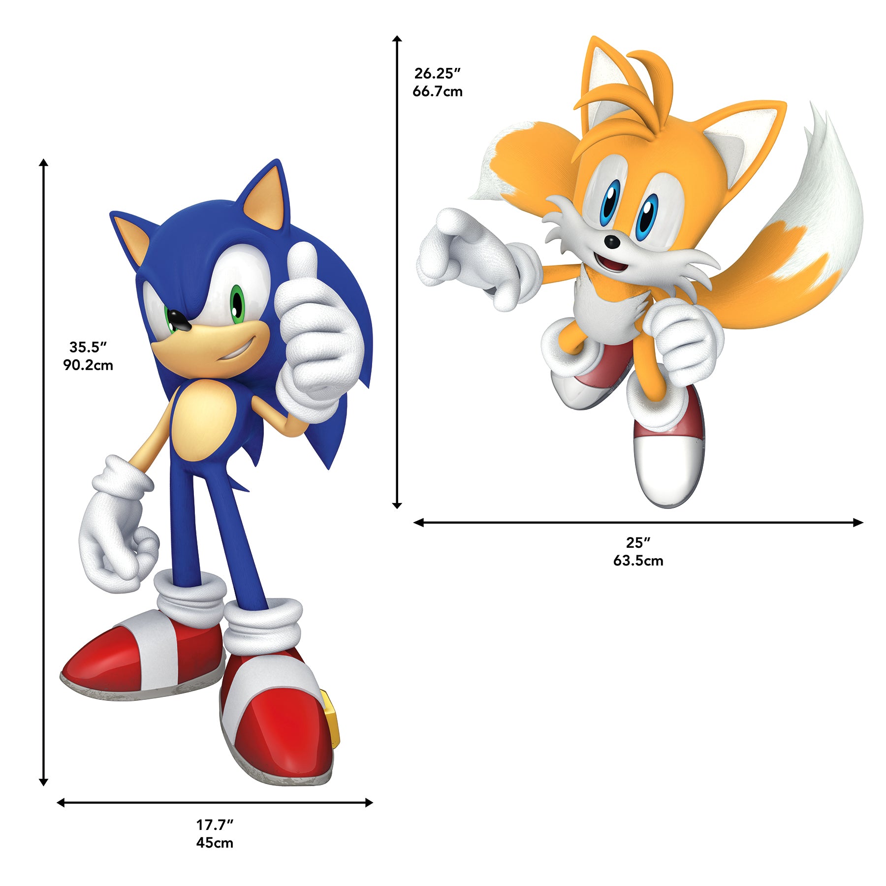 Sonic The Hedgehog Sonic and Tails Wall Decals - dimensions