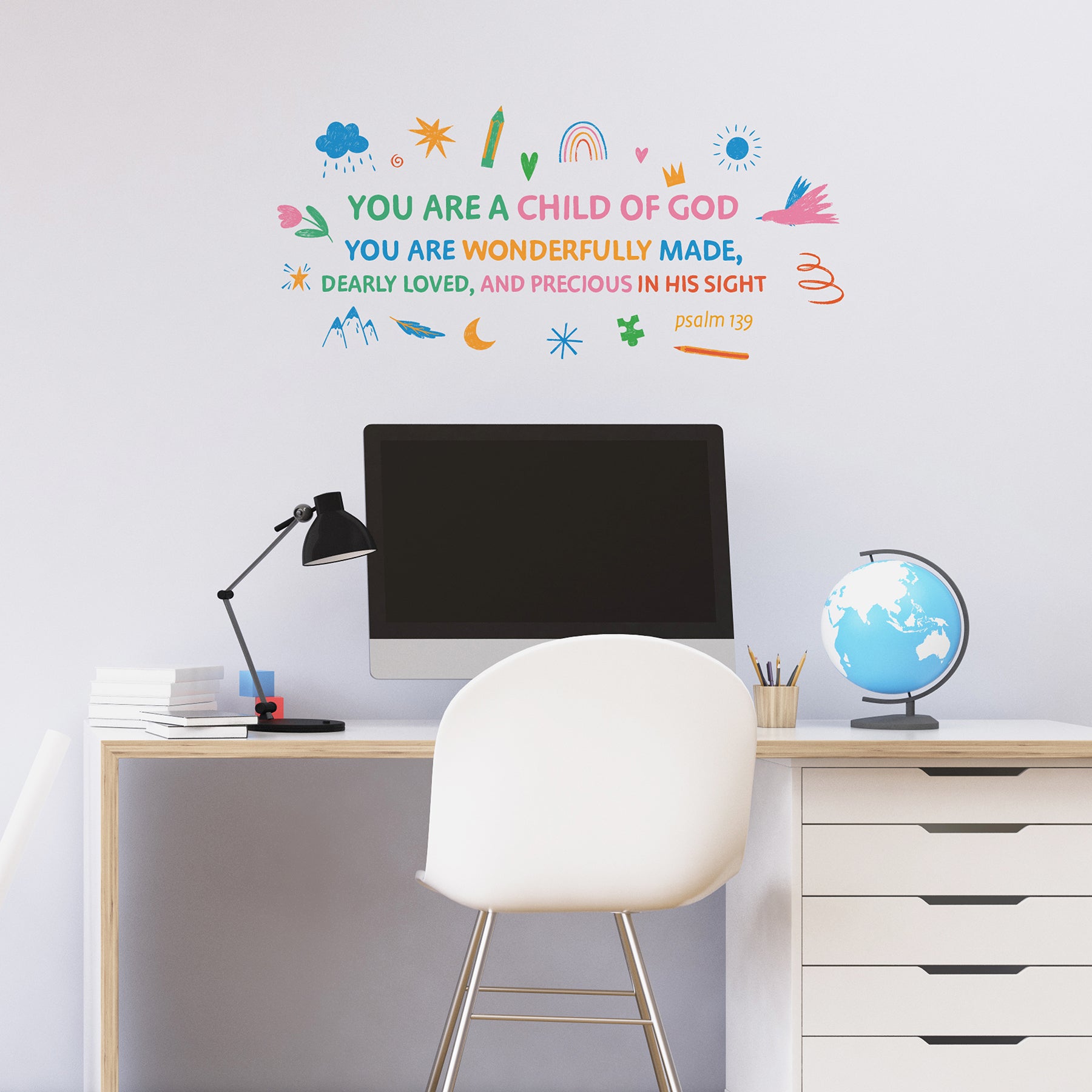 Wonderfully Made Quote Wall Decals in a room setting