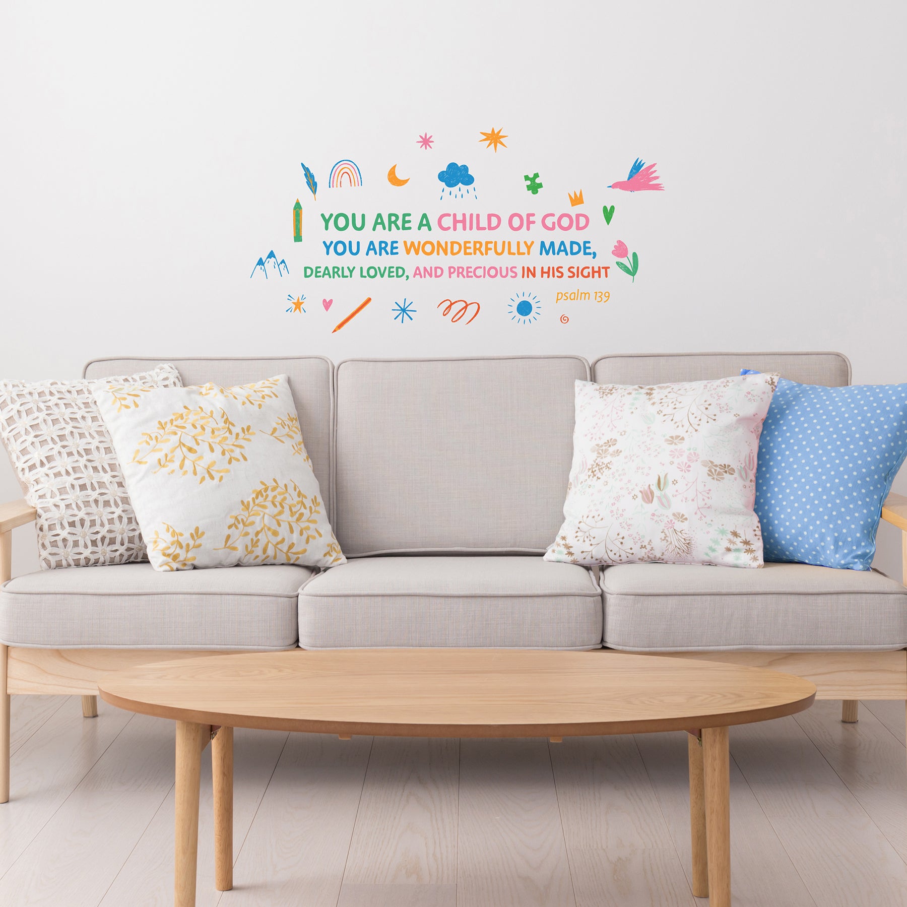 Wonderfully Made Quote Wall Decals in a room setting