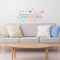 Wonderfully Made Quote Wall Decals in a room setting