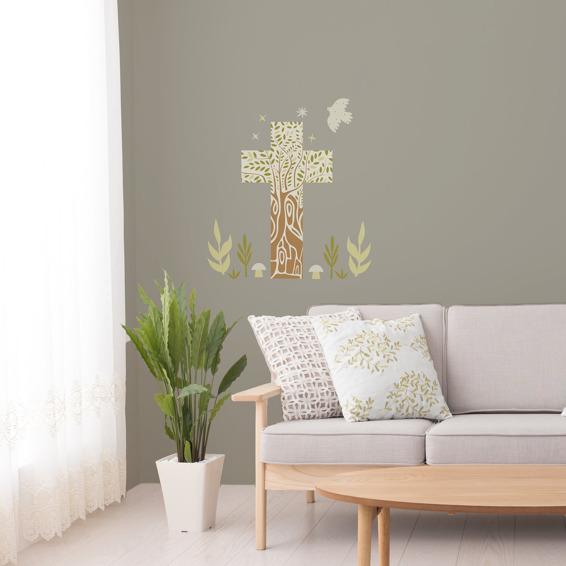 Tree of Life Cross Wall Decals in a room setting