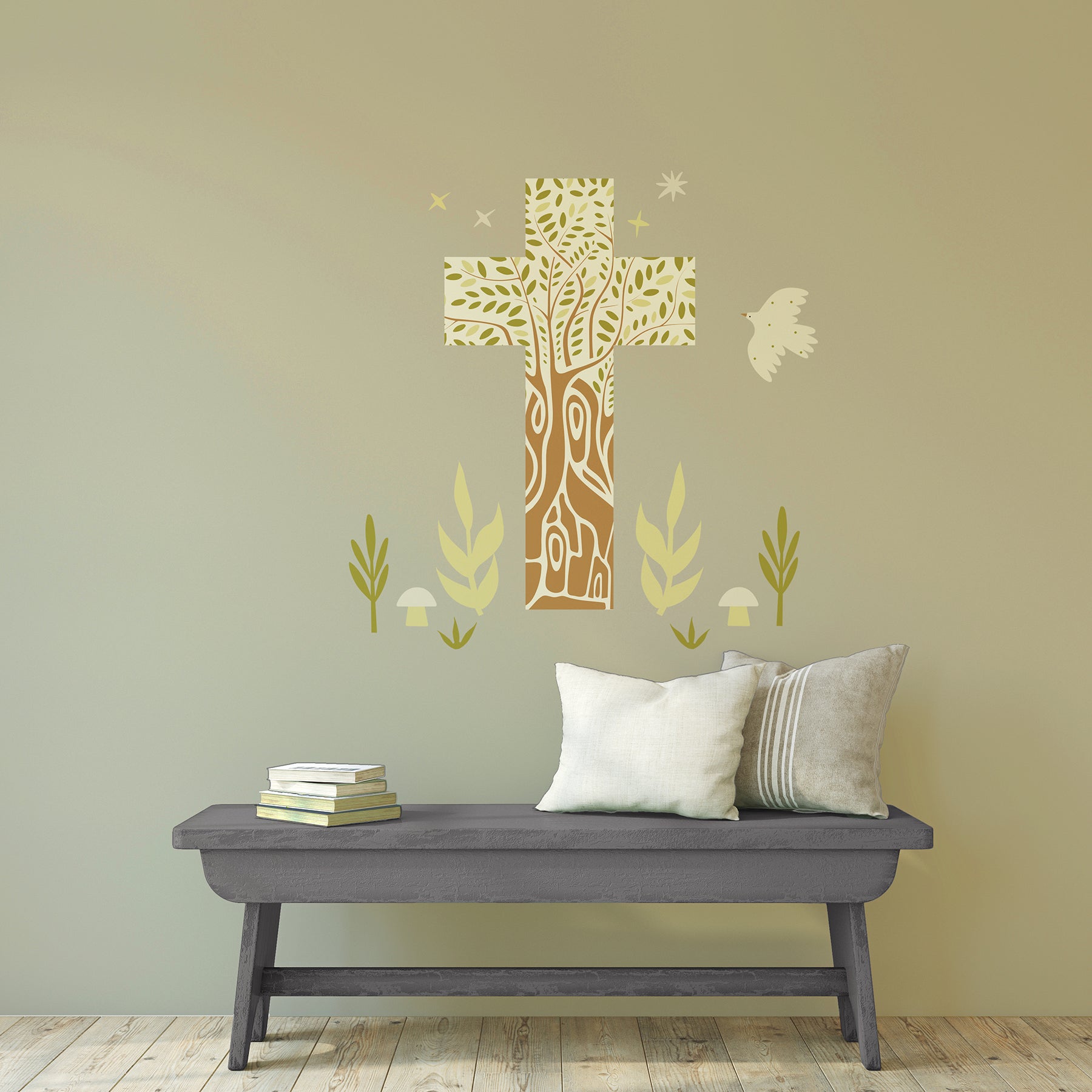 Tree of Life Cross Wall Decals in a room setting