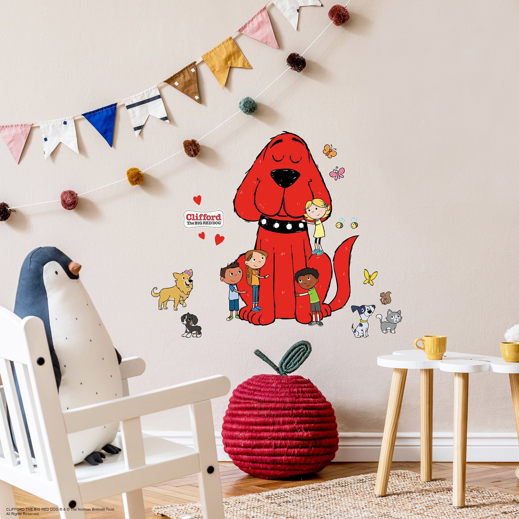 Clifford the Big Red Dog Hugs Wall Decals in a room setting