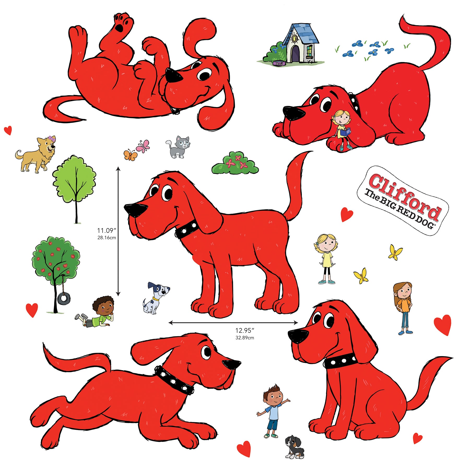 Clifford the Big Red Dog and His Friends Wall Decals - dimensions