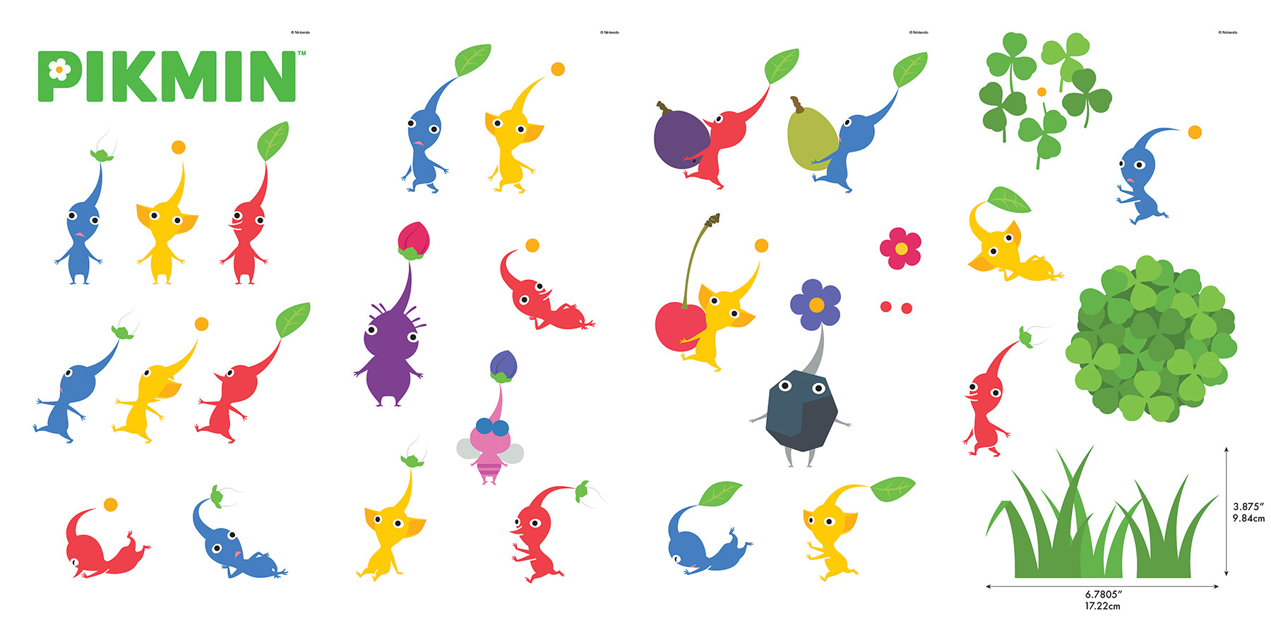 Nintendo Pikmin Characters Wall Decals - dimensions