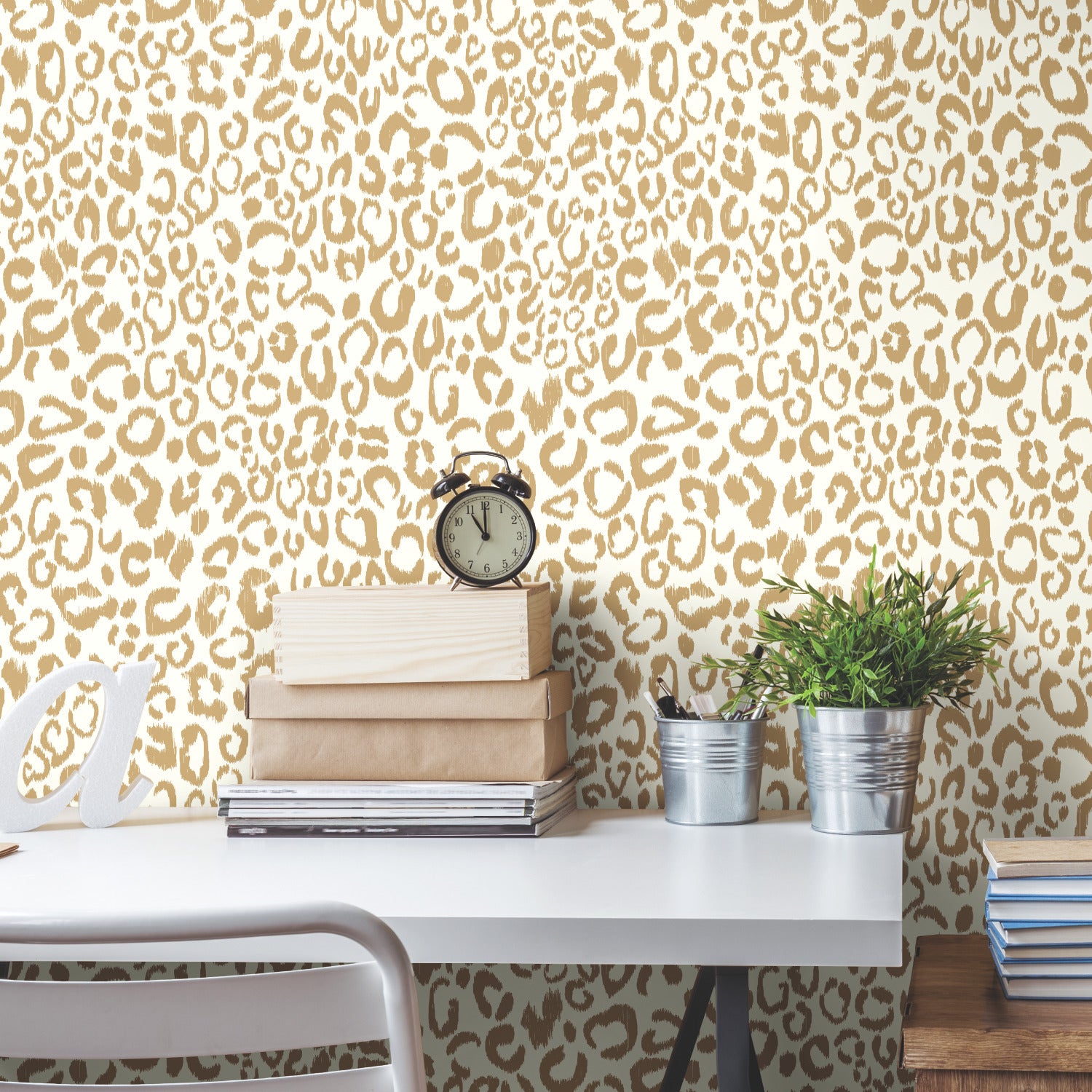 Leopard Peel and Stick Wallpaper in a room setting