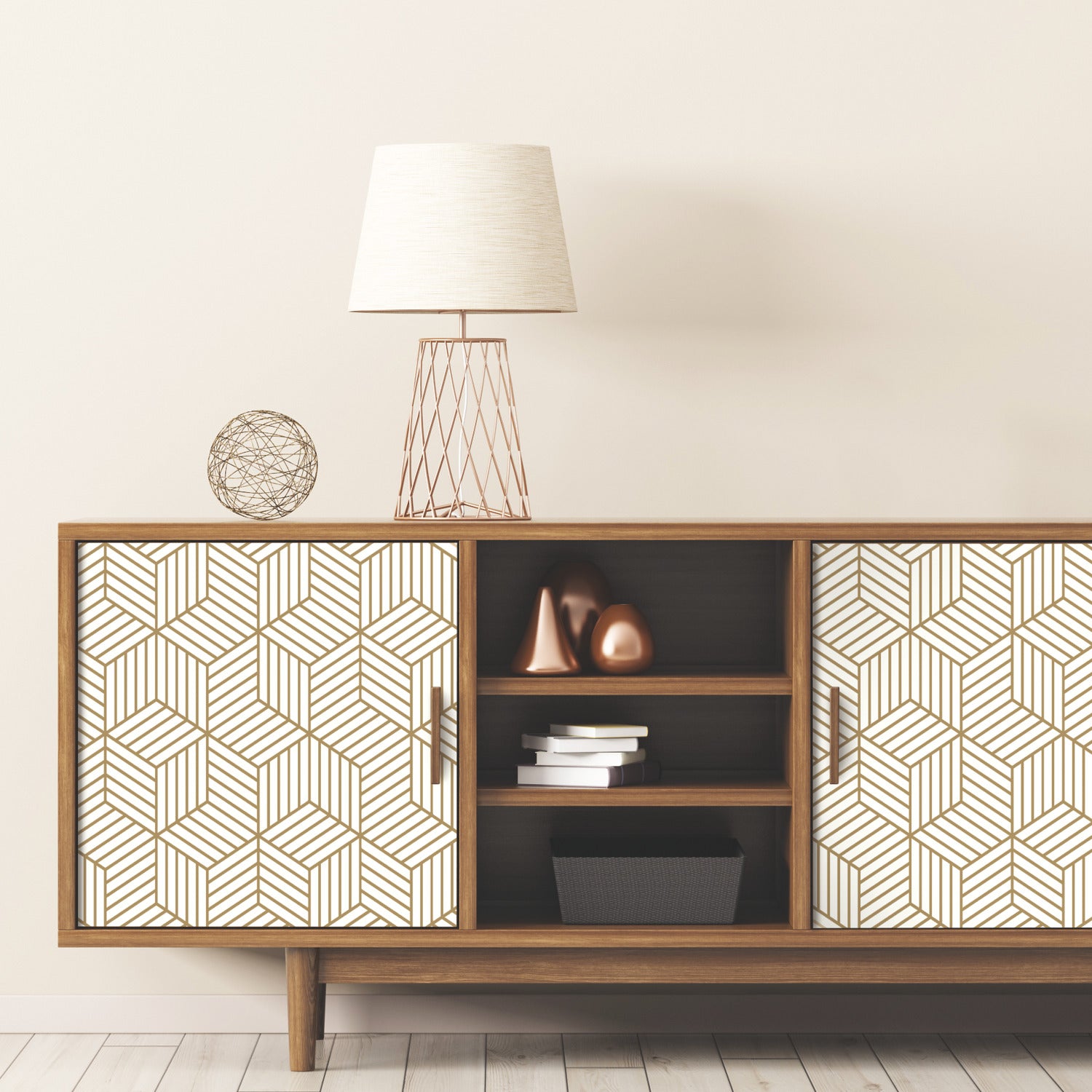 Stripped Hexagon Peel and Stick Wallpaper in a room setting