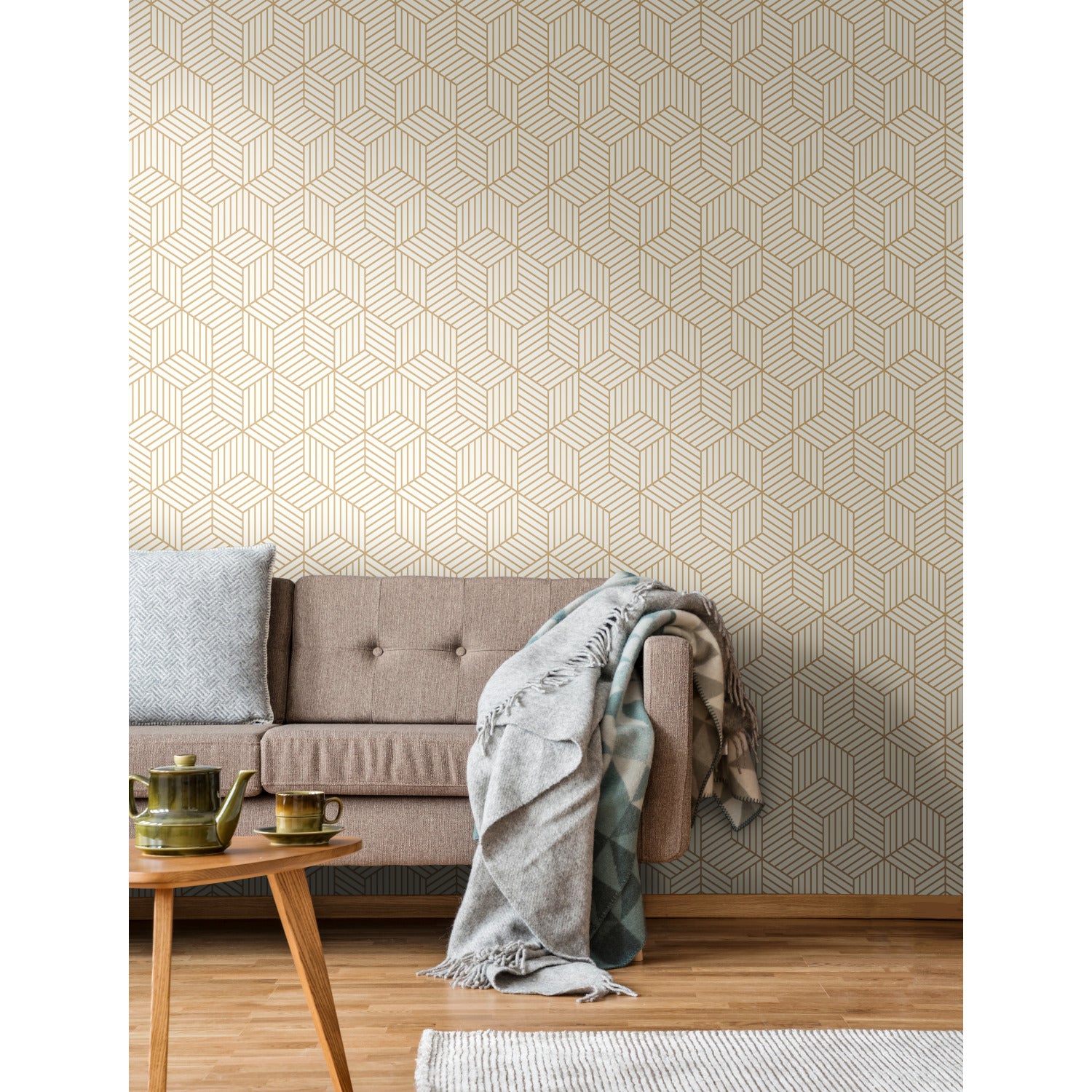 Stripped Hexagon Peel and Stick Wallpaper in a room setting