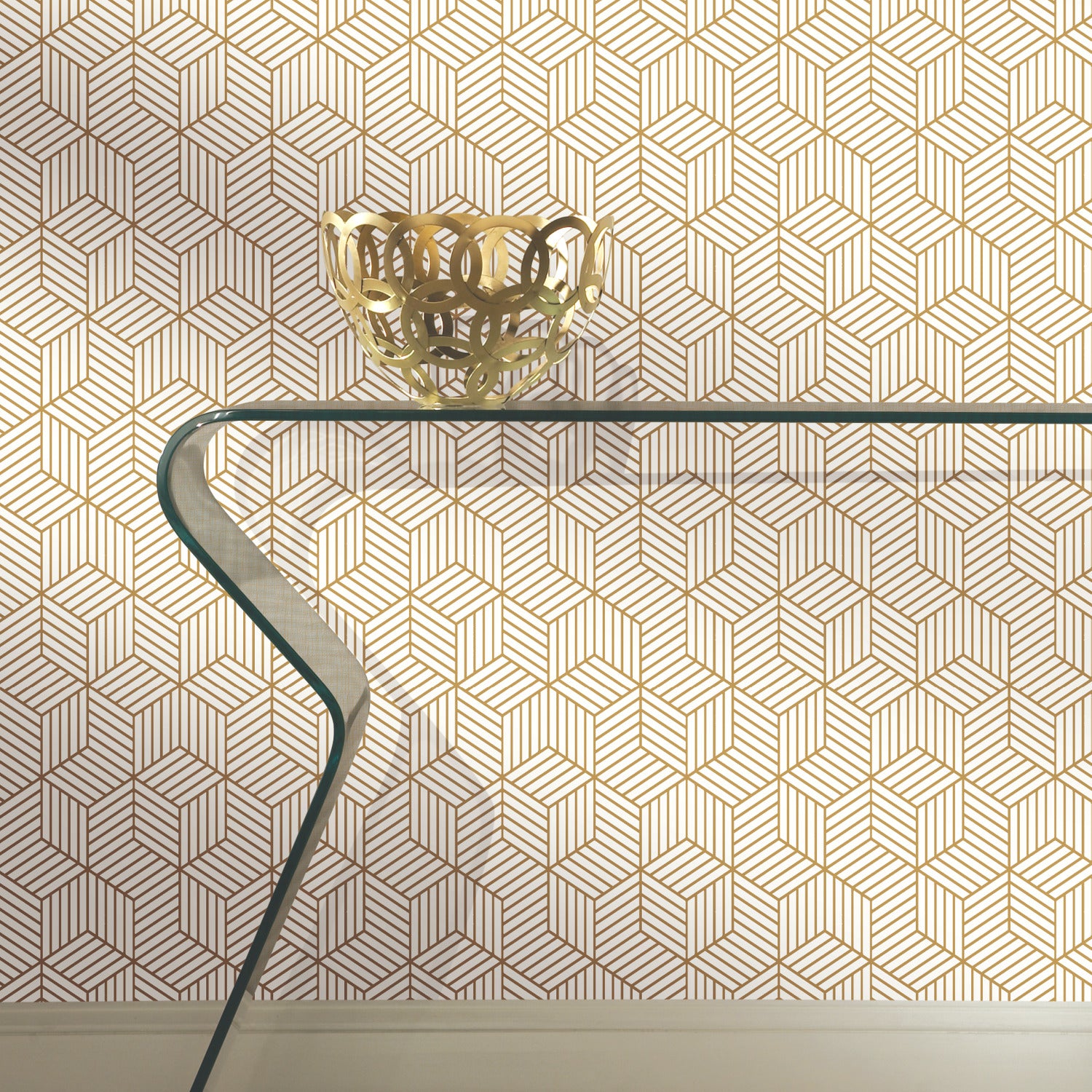 Stripped Hexagon Peel and Stick Wallpaper in a room setting