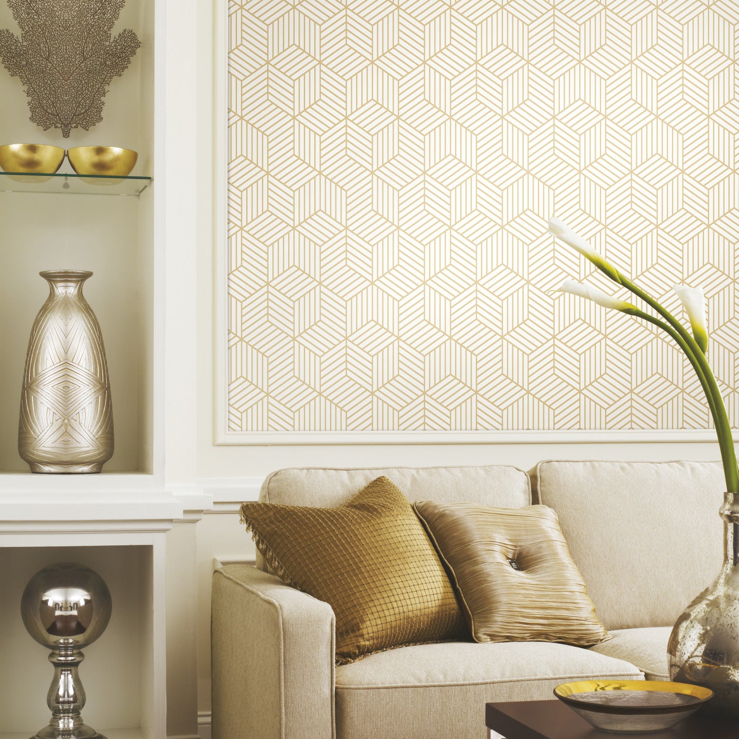 Stripped Hexagon Peel and Stick Wallpaper in a room setting