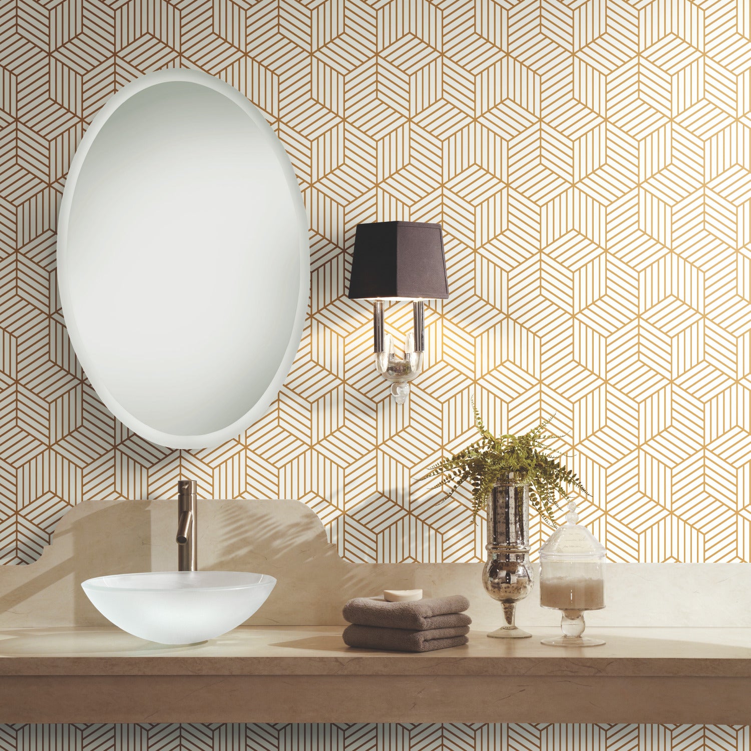 Stripped Hexagon Peel and Stick Wallpaper in a room setting