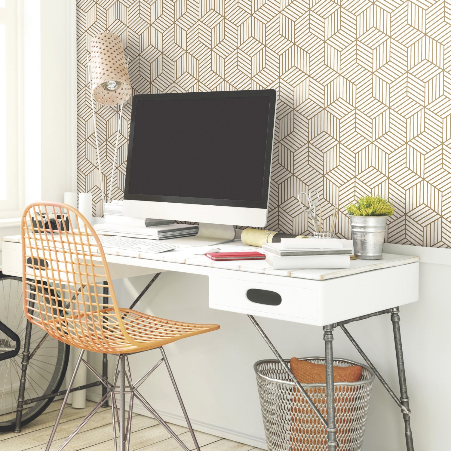 Stripped Hexagon Peel and Stick Wallpaper in a room setting