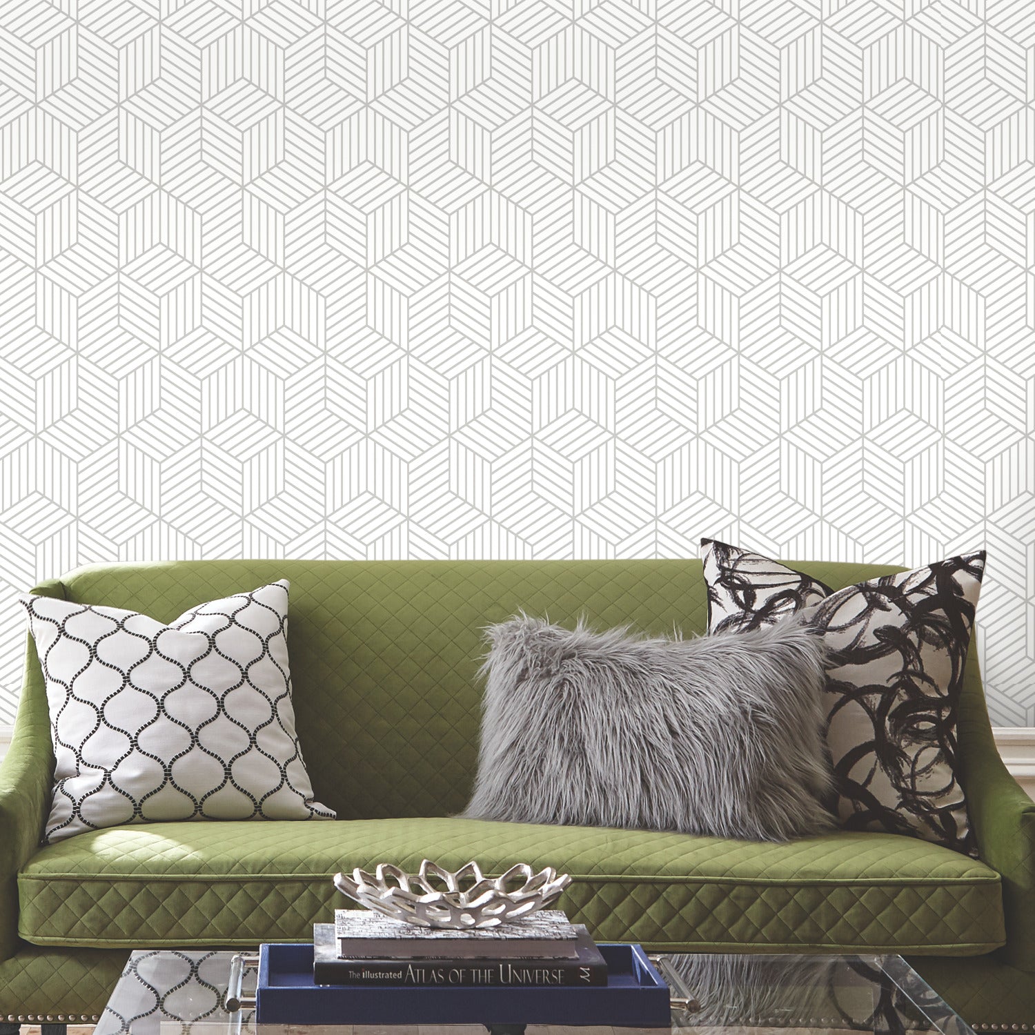 Striped Hexagon Peel and Stick Wallpaper in a room setting