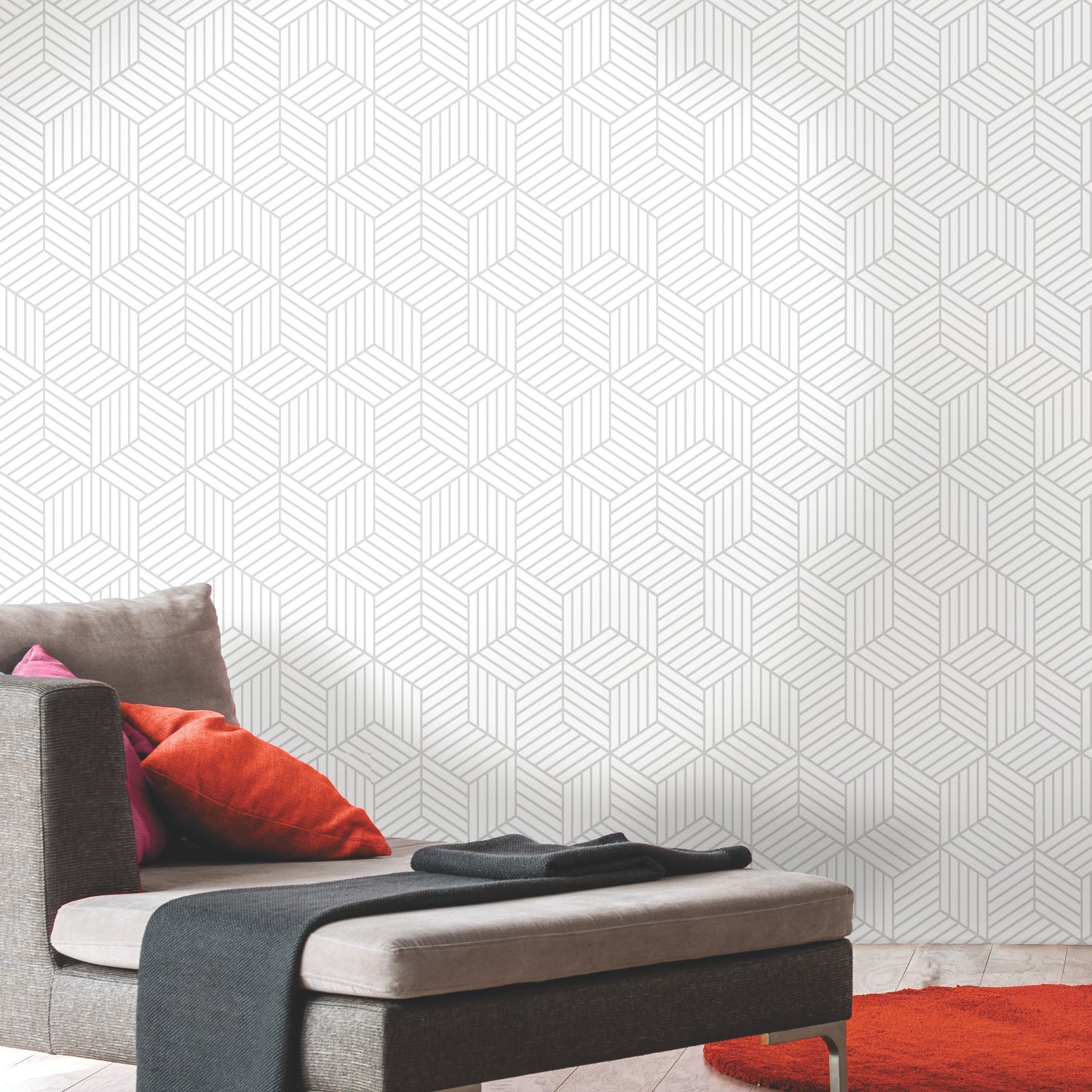 Striped Hexagon Peel and Stick Wallpaper in a room setting