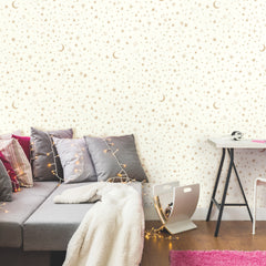Twinkle Little Star Gold Peel and Stick Wallpaper in a room setting