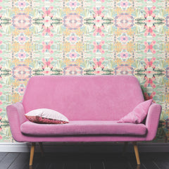 Synchronized Floral Pink Peel and Stick Wallpaper in a room setting