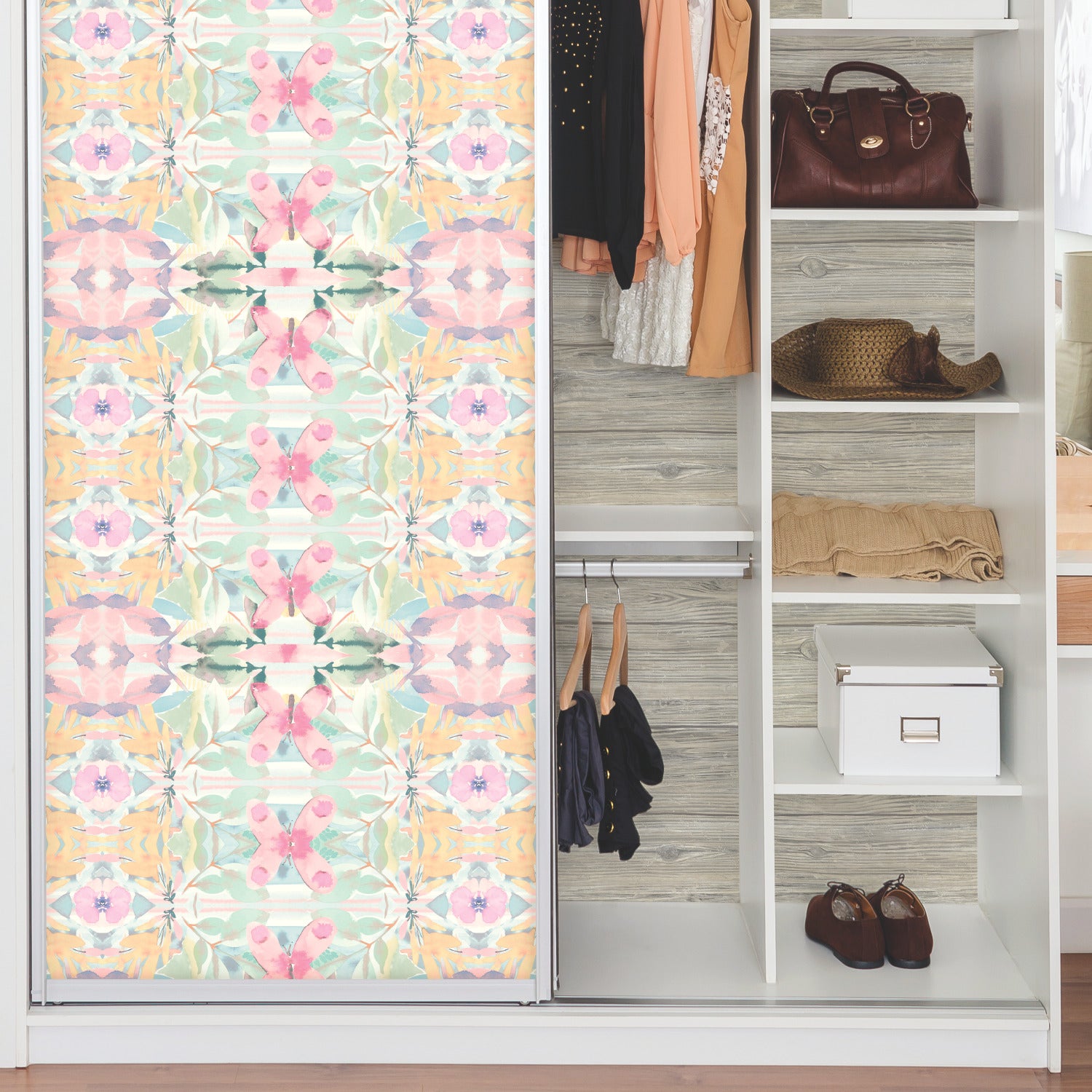 Synchronized Floral Pink Peel and Stick Wallpaper in a room setting