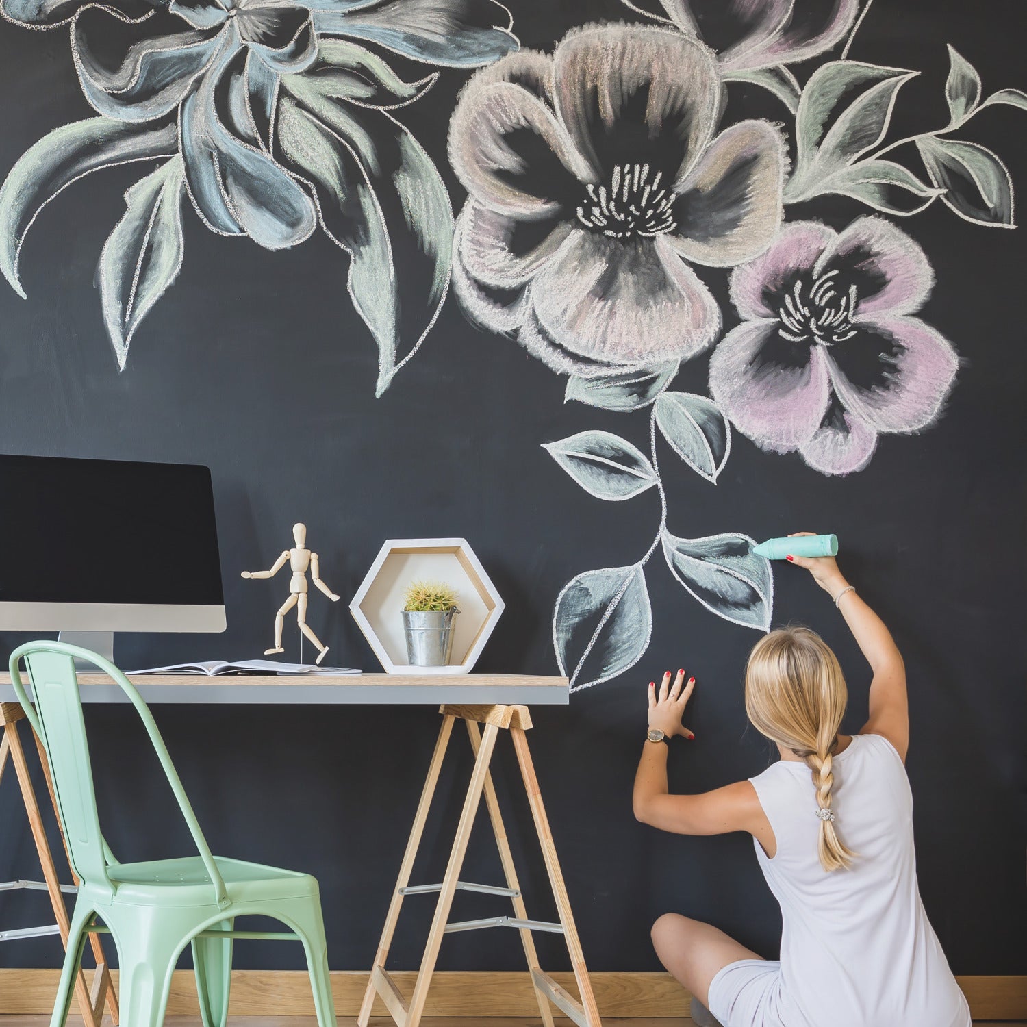 Chalkboard P&S Wallpaper in a room setting