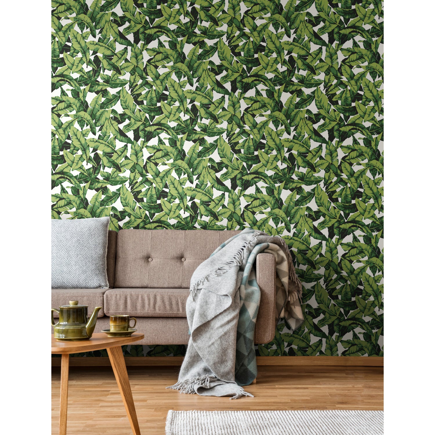 Palm Peel and Stick Wallpaper in a room setting