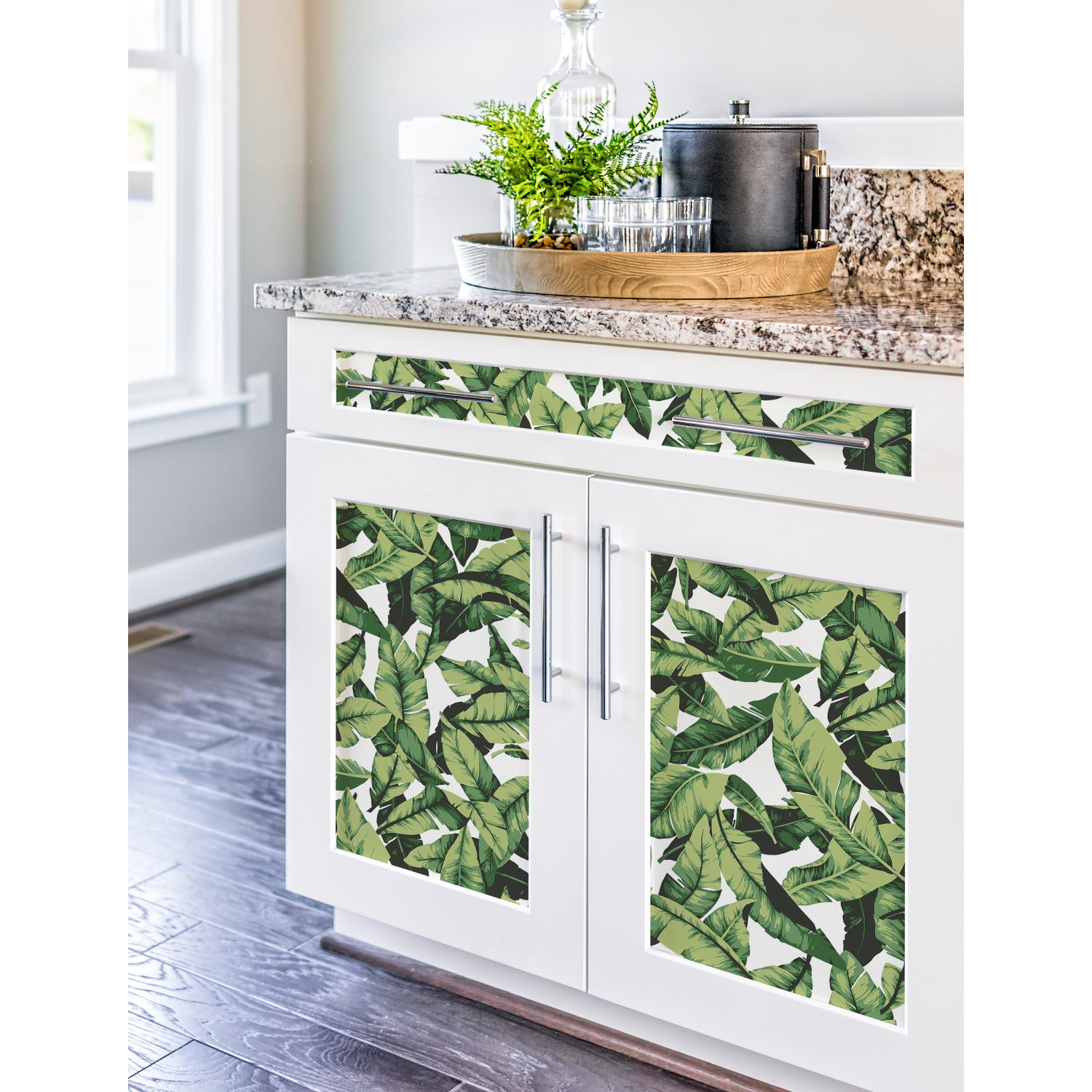 Palm Peel and Stick Wallpaper in a room setting