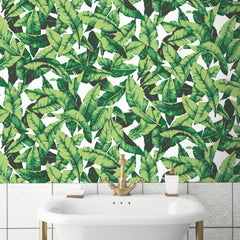 Palm Peel and Stick Wallpaper in a room setting