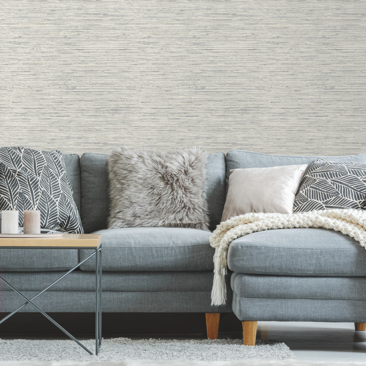 Faux Grasscloth Peel and Stick Wallpaper in a room setting