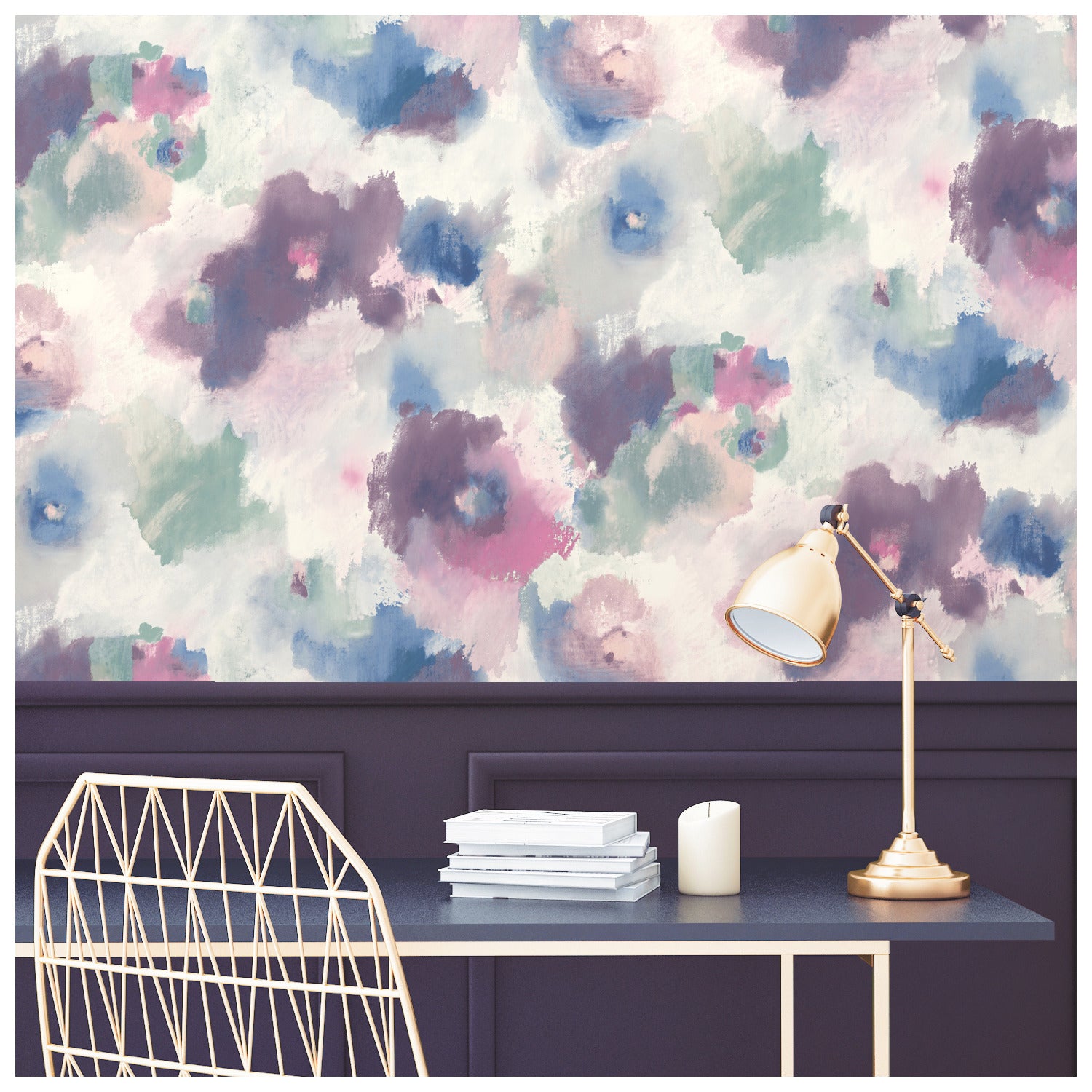 Impressionist Floral Peel and Stick Wallpaper in a room setting