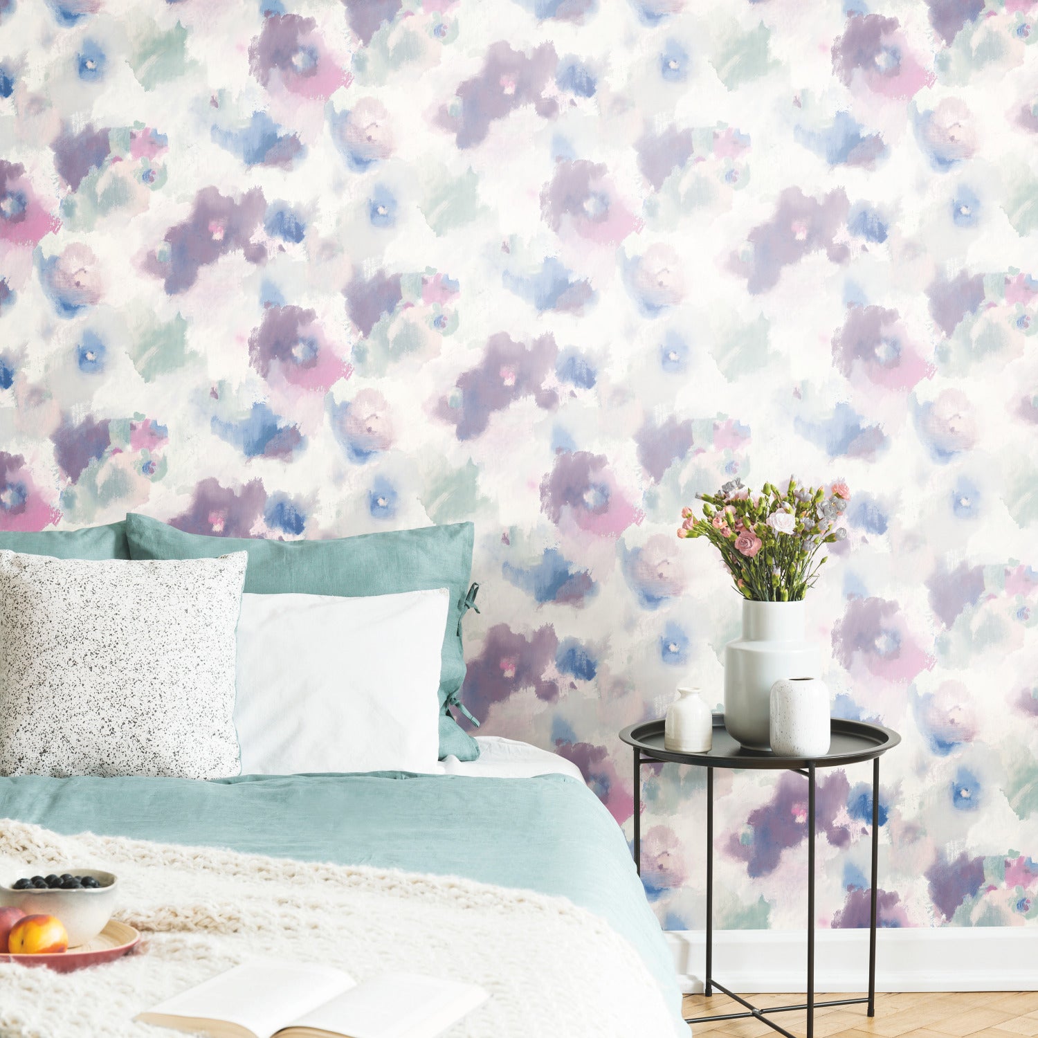 Impressionist Floral Peel and Stick Wallpaper in a room setting