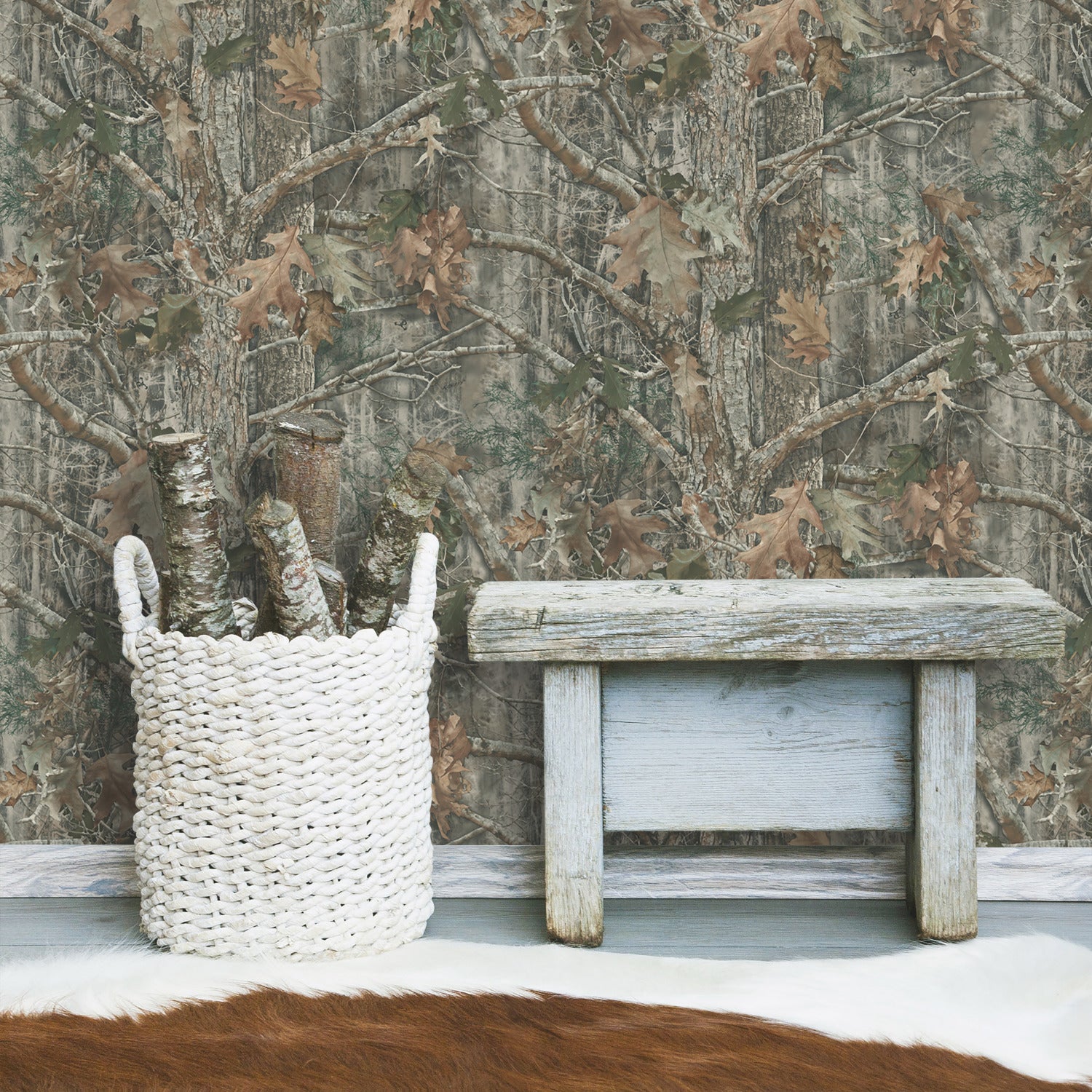 Kanati Camo Peel and Stick Wallpaper in a room setting